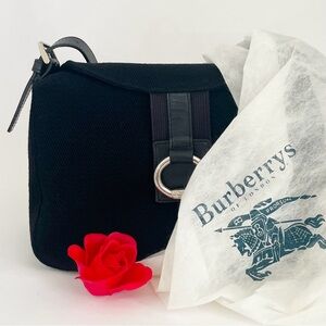 BURBERRY Vintage Blue Label Shoulder Satchel Bag Black Canvas Fabric